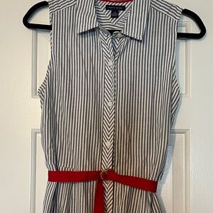 Tommy Hilfiger Striped Shirt Dress with Red Belt